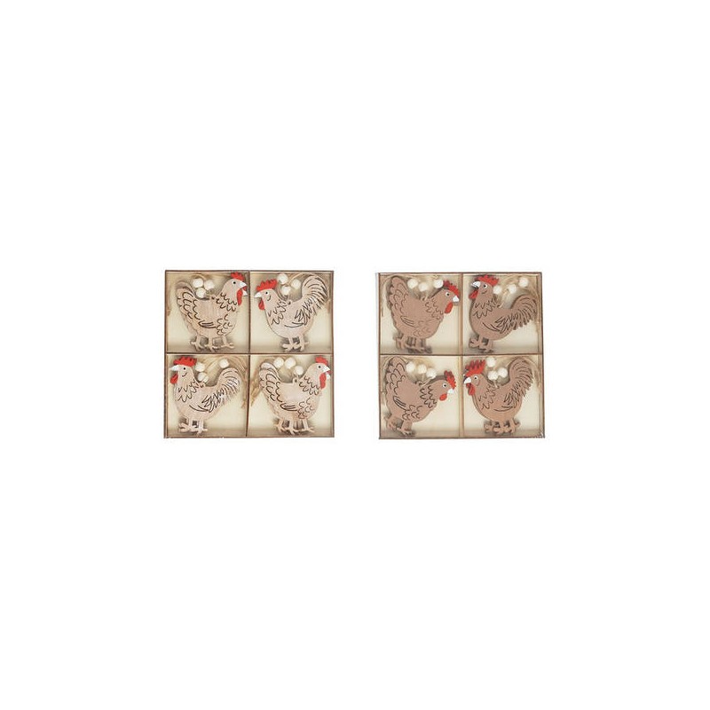 BOX GALLI C/APPENDINO IN LEGNO H.16cm 8pz 2ass.ti