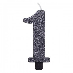 CANDELINA NUMERO 1 GLITTER NERO 9,5cm
