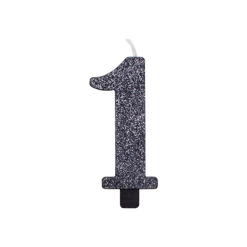 CANDELINA NUMERO 1 GLITTER NERO 9,5cm