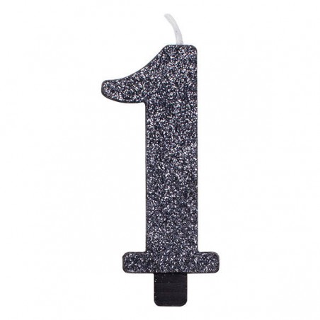 CANDELINA NUMERO 1 GLITTER NERO 9,5cm