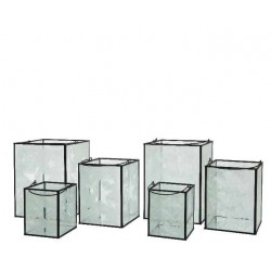 LANTERNA VETRO DECORO STELLE/RENNA 1pz 17x17x22cm