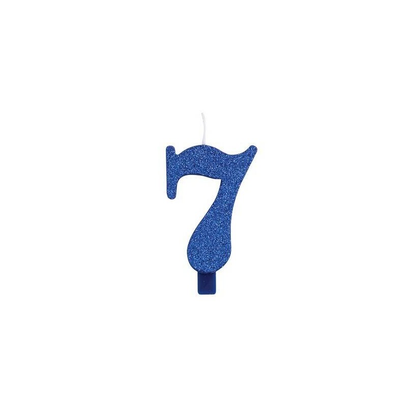 CANDELINA NUMERO 7 GLITTER BLU 9,5cm