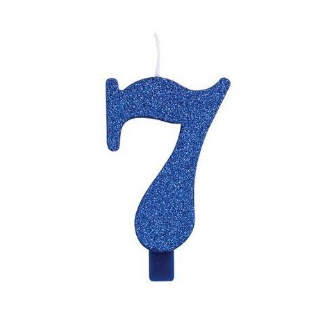 CANDELINA NUMERO 7 GLITTER BLU 9,5cm