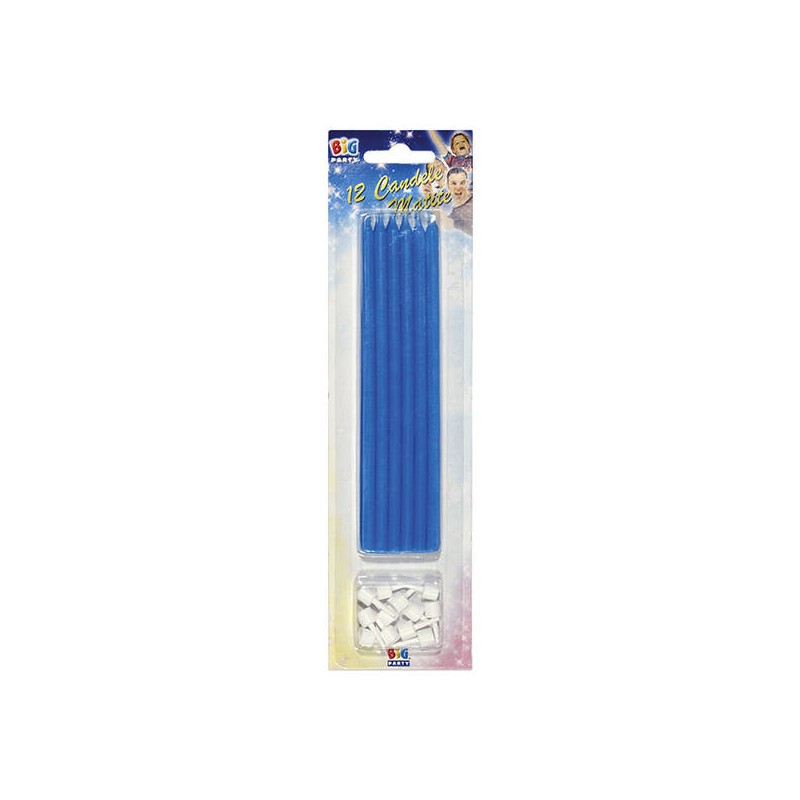 CANDELE MATITE C/SUPPORTO 15cm CELESTE 12pz