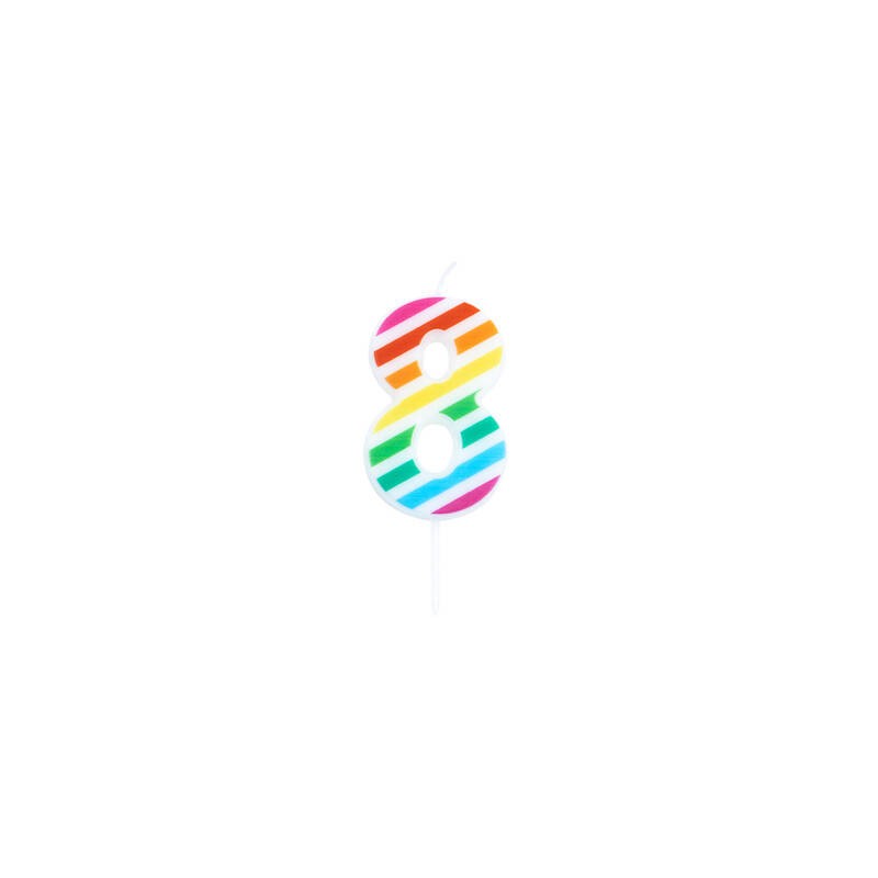 CANDELINA NUMERO 8  MULTICOLOR STRIPES 10,5cm