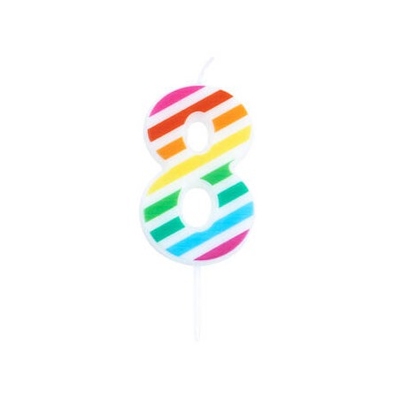 CANDELINA NUMERO 8  MULTICOLOR STRIPES 10,5cm