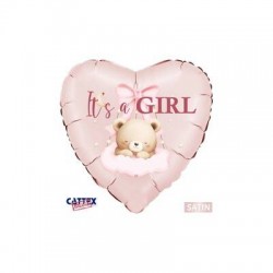 PALLONE MYLAR CUORE ROSA 18 45cm BABY GIRL ORSETTO SATIN