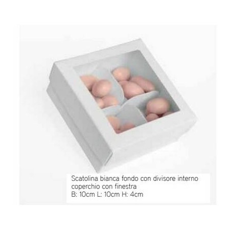 SCATOLA C/DIVISORE 4 SCOMP. 10x10x4cm BIANCA 10pz