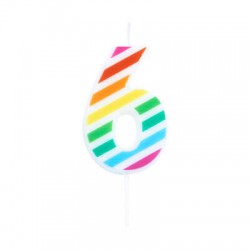CANDELINA NUMERO 6  MULTICOLOR STRIPES 10,5cm