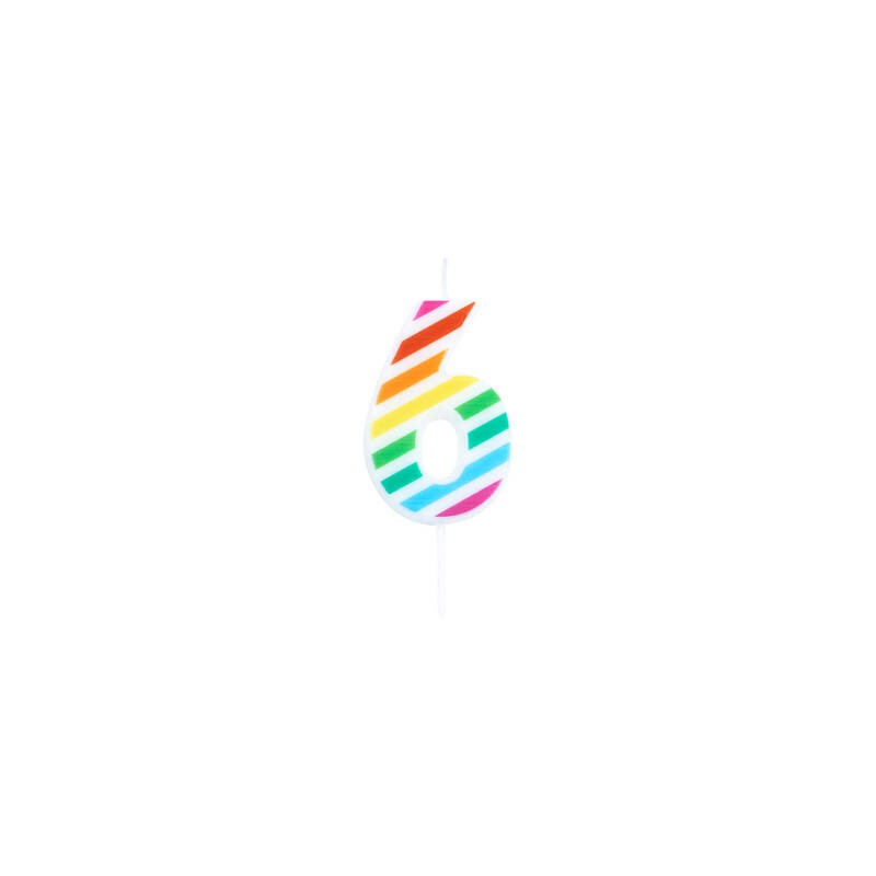 CANDELINA NUMERO 6  MULTICOLOR STRIPES 10,5cm