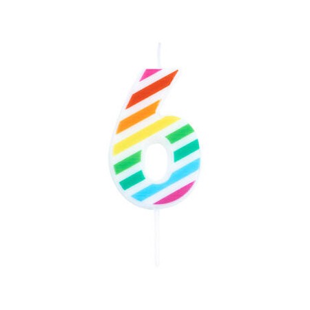 CANDELINA NUMERO 6  MULTICOLOR STRIPES 10,5cm