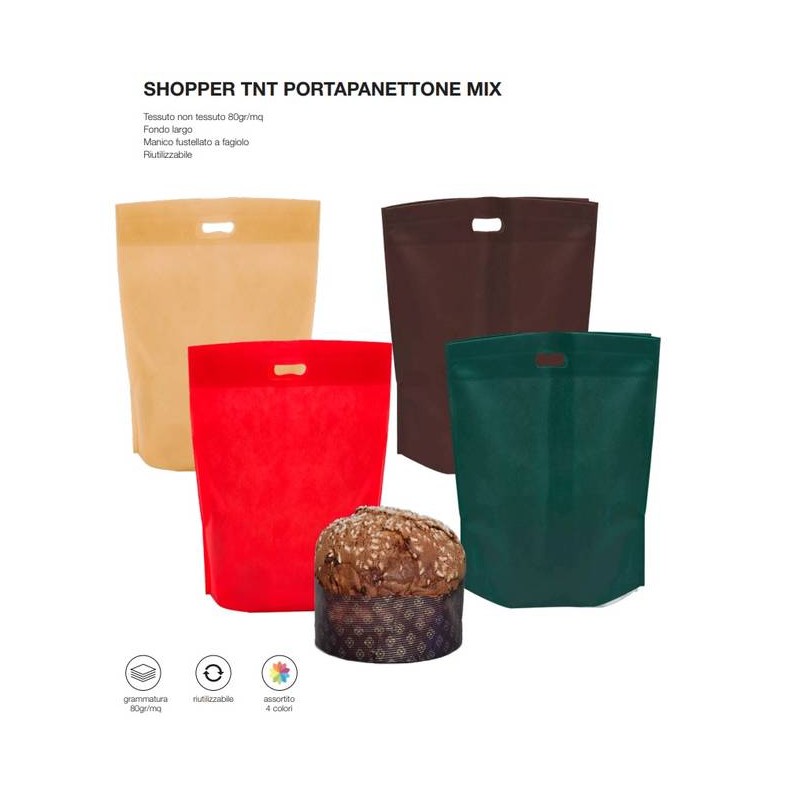 SHOPPER FAGIOLO TNT PORTA PANETTONE 40+22x42cm COLOR MIX 12pz