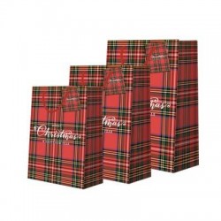 SHOPPER CARTA PLASTIFICATA OPACA MERRY CHRISTMAS SCOZZESE 18+9x23cm