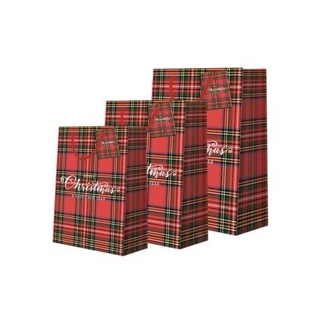 SHOPPER CARTA PLASTIFICATA OPACA MERRY CHRISTMAS SCOZZESE 18+9x23cm