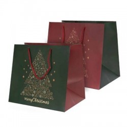 SHOPPER CARTA PLASTIFICATA OPACA ALBERO BUONE FESTE 32 + 22 x 26