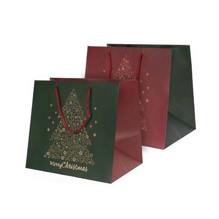 SHOPPER CARTA PLASTIFICATA OPACA ALBERO BUONE FESTE 32 + 22 x 26