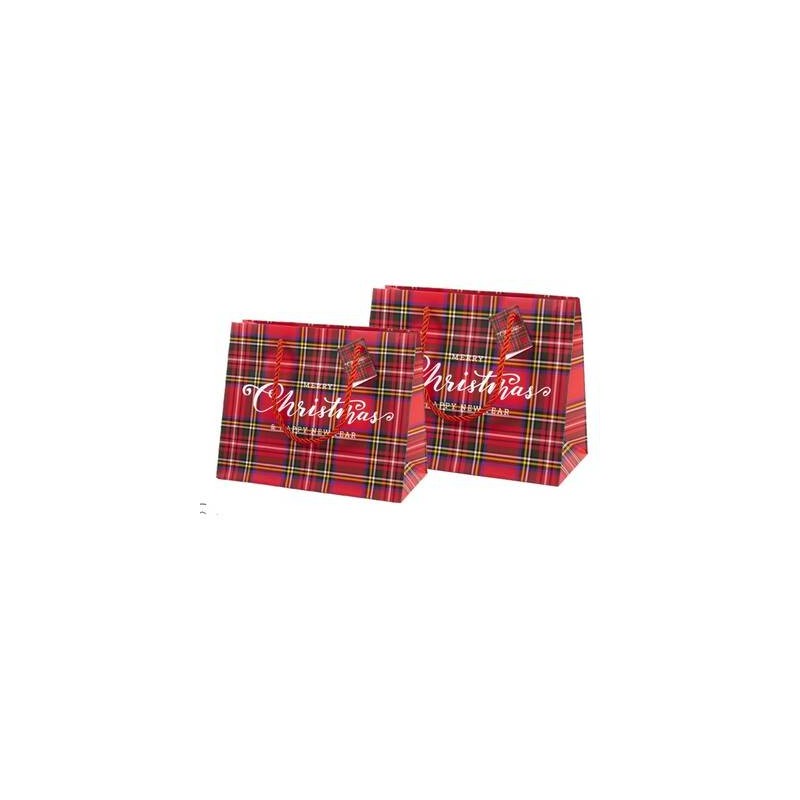 SHOPPER CARTA PLASTIFICATA OPACA MERRY CHRISTMAS SCOZZESE 39+13x29,5cm