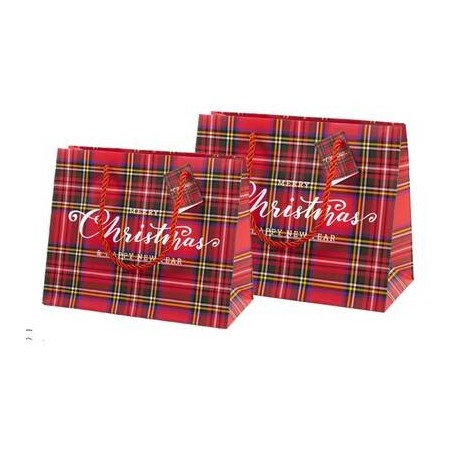 SHOPPER CARTA PLASTIFICATA OPACA MERRY CHRISTMAS SCOZZESE 39+13x29,5cm