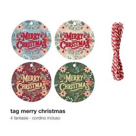 TAG TONDO ASS.TO MERRY CHRISTMAS ø5cm 20pz