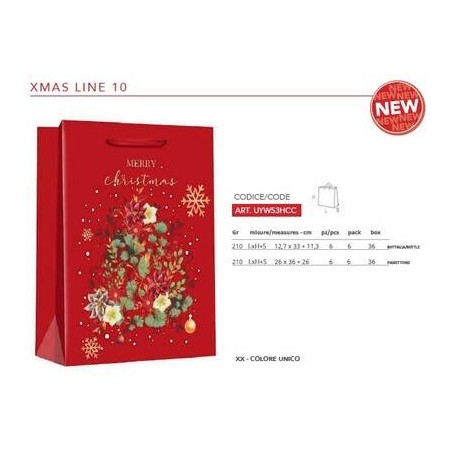 BORSA CARTA REGALO 210gr 12,7X37+11,3cm XMAS LINE10 BOTTIGLIA