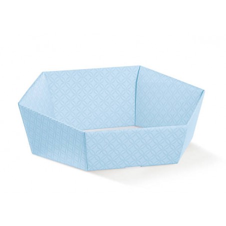 CESTA CARTONE ESAGONALE 38x30x10cm MATELASSè AZZURRO