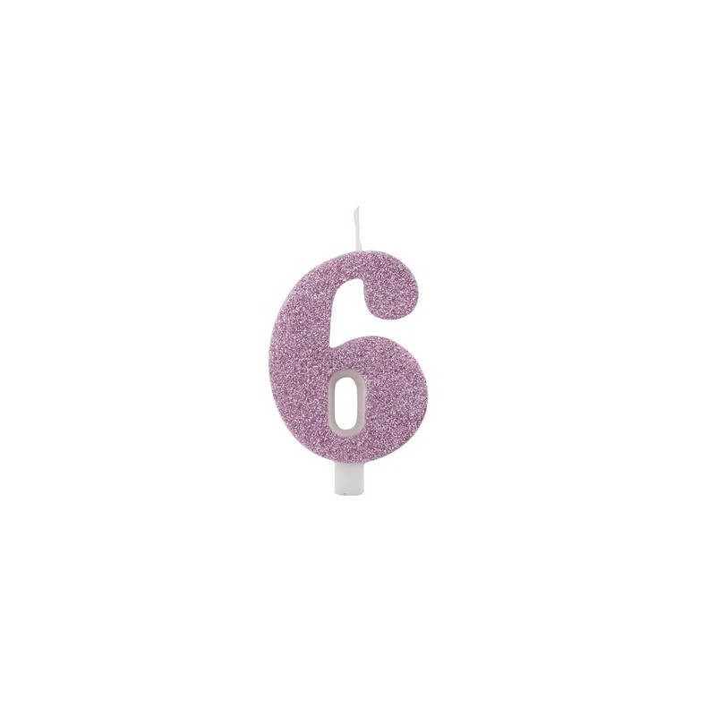 CANDELINA NUMERO 6 GLITTER MALVA 9,5cm