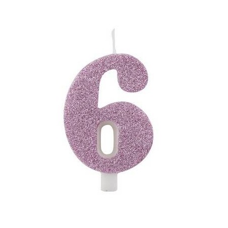 CANDELINA NUMERO 6 GLITTER MALVA 9,5cm