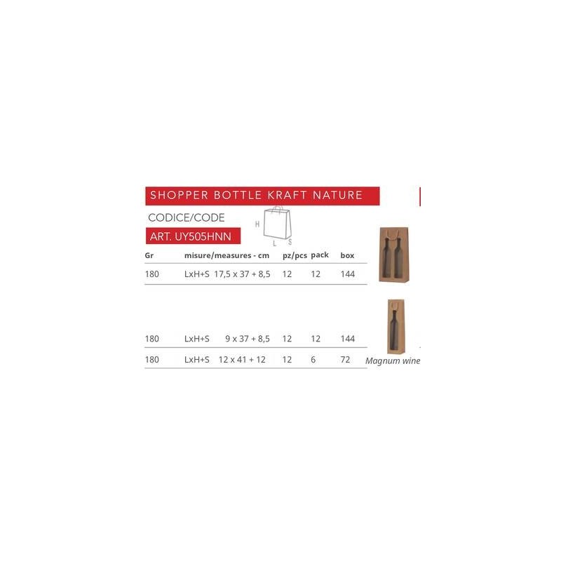 SHOPPER CARTA CON FINESTRA 9X37+8.5cm BOTTLE KRAFT AVANA 180gr