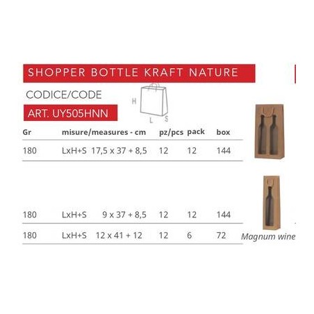 SHOPPER CARTA CON FINESTRA 9X37+8.5cm BOTTLE KRAFT AVANA 180gr