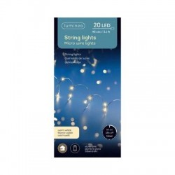 MICRO LED 20 LUCI 95cm FILO ARGENTO LUCE BIANCO CALDO INTERNO