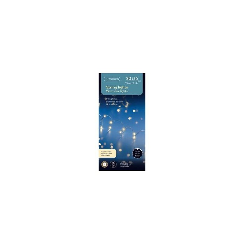 MICRO LED 20 LUCI 95cm FILO ARGENTO LUCE BIANCO CALDO INTERNO
