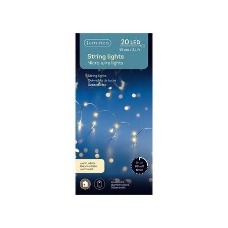 MICRO LED 20 LUCI 95cm FILO ARGENTO LUCE BIANCO CALDO INTERNO