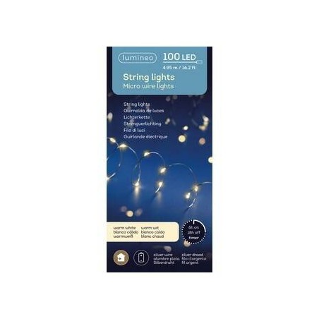 MICRO LED 100 LUCI 4,95mt FILO ARGENTO - LUCE CALDA INTERNO