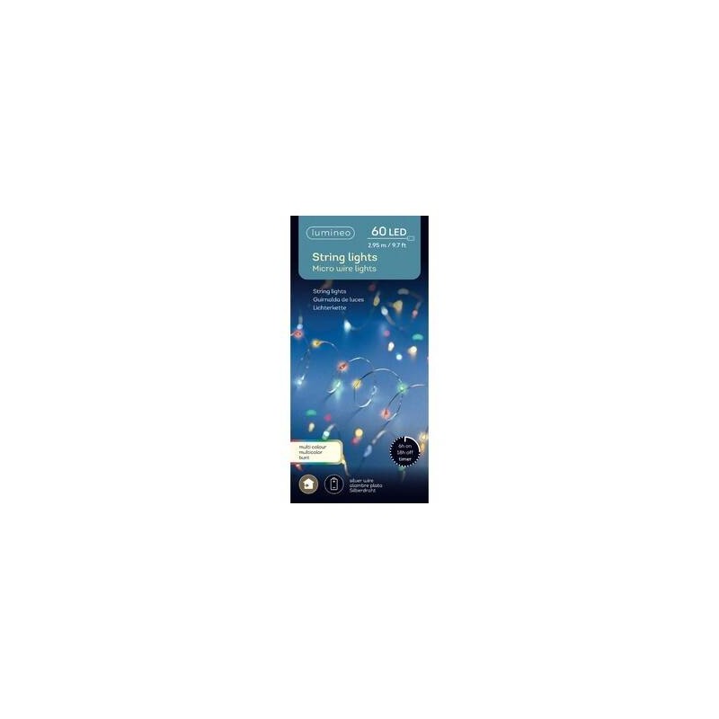 MICROLED 60 LUCI 2.95mt FILO ARGENTO- LUCE MULTICOLORE INTERNO