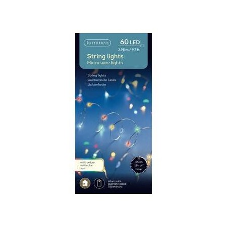 MICROLED 60 LUCI 2.95mt FILO ARGENTO- LUCE MULTICOLORE INTERNO