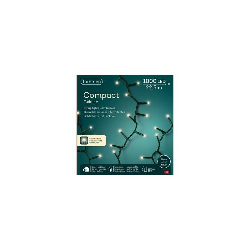 LED COMPACT 1000 LUCI 22,5mt INTERMITTENTI FILO VERDE INT/EST LUCI BIANCO CALDO
