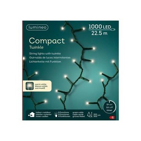 LED COMPACT 1000 LUCI 22,5mt INTERMITTENTI FILO VERDE INT/EST LUCI BIANCO CALDO