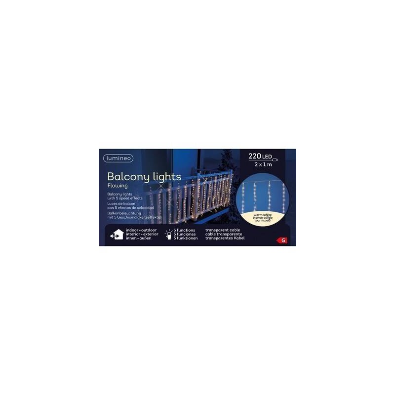 LUCE PER BALCONE 220 LED 2x1mt - BIANCO CALDO - FILO TRASP- 5 FUNZ.