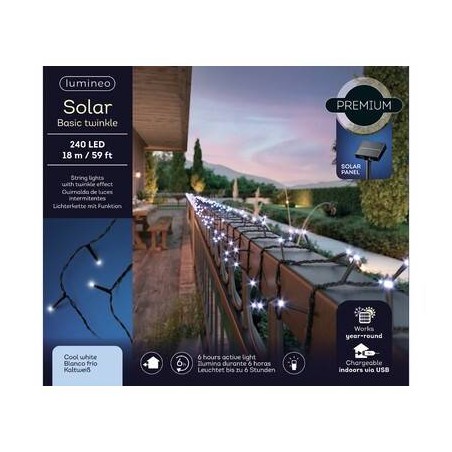 LUCI SOLARI BASIC 1800cm 240 LED  8 FUNZIONI TWINKLE FILO NERO LUCE FREDDA