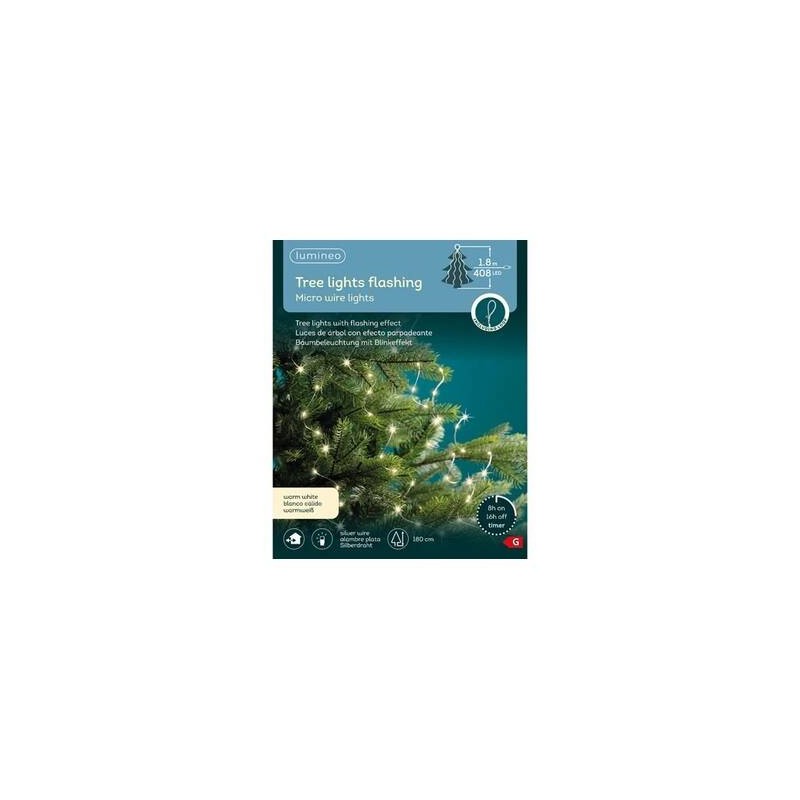 MICRO LED PER ALBERO 408 LUCI 180cm BIANCO CALDO EFFETTO LAMPEGGIANTE INT/EST