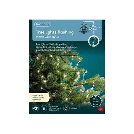 MICRO LED PER ALBERO 408 LUCI 180cm BIANCO CALDO EFFETTO LAMPEGGIANTE INT/EST