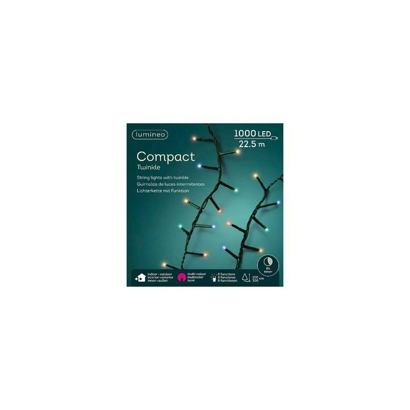 LED COMPACT 1000 LUCI MULTICOLOR 22,5mt INTERMITTENTI FILO VERDE DA ESTERNO
