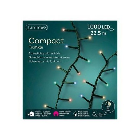 LED COMPACT 1000 LUCI MULTICOLOR 22,5mt INTERMITTENTI FILO VERDE DA ESTERNO