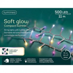 LED SOFT GLOW 500 LUCI MULTICOLOR 11mt INTERMITTENTI FILO BIANCO DA ESTERNO