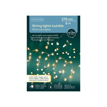 MICRO LED CON SPINA 600cm 8 FUNZIONI TWINKLE 378 LED LUCE BIANCO CALDO E CLASSICO ESTERNO