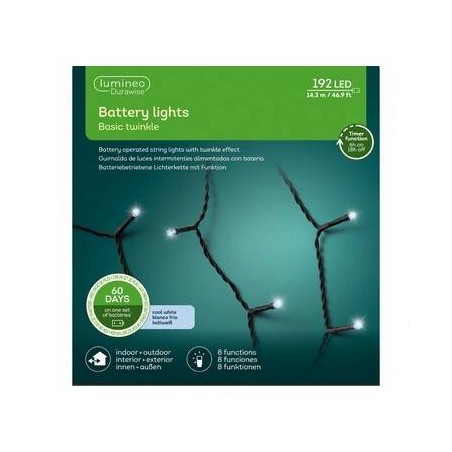 LED BASIC LIGHT 8 FUNZIONI TWINKLE 14,3mt - FILO NERO LUCE CALDA ESTERNO