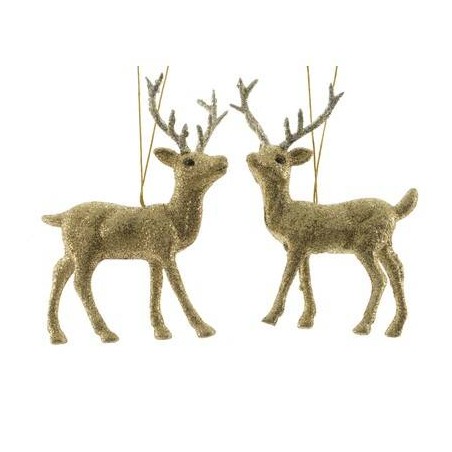 RENNA IN POLIESTERE C/APPENDINO 10x12,5cm GLITTERATA ORO 1pz