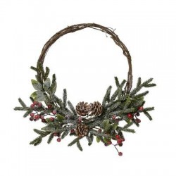 GHIRLANDA C/BACCHE FRUTTI ROSSI E PIGNE GLASSATE ø40cm
