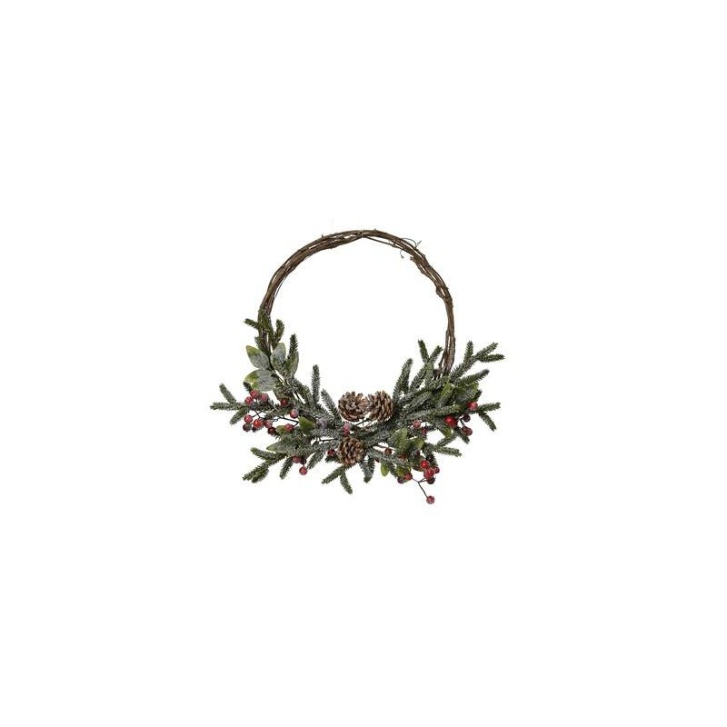 GHIRLANDA C/BACCHE FRUTTI ROSSI E PIGNE GLASSATE ø40cm
