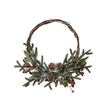 GHIRLANDA C/BACCHE FRUTTI ROSSI E PIGNE GLASSATE ø40cm